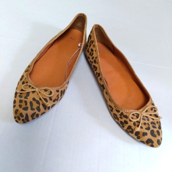 Gap Pointed Toe Animal Print Bow Detail Flats - Picture 1 of 7